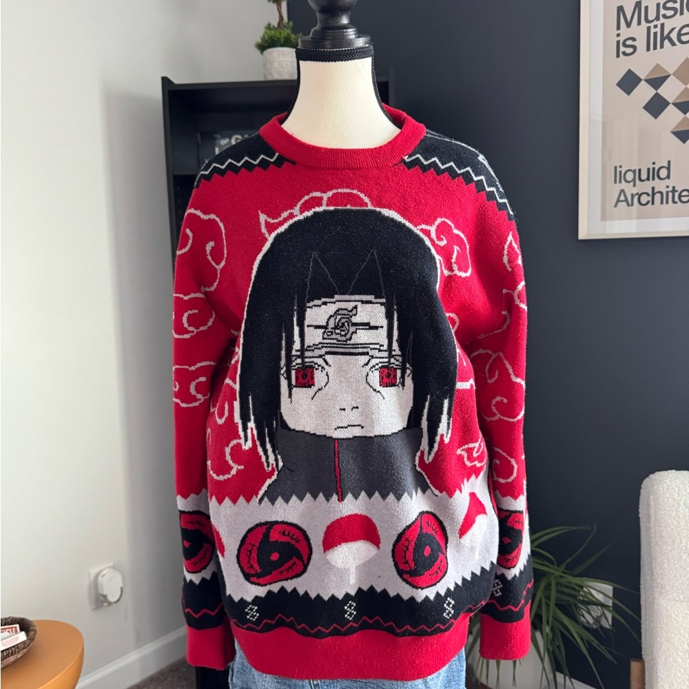Anime Graphic Red Sweater Unisex (L)